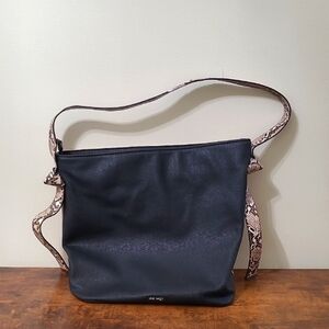 Nine West Black & Cream Shoulder Bag with Snake Print Strap